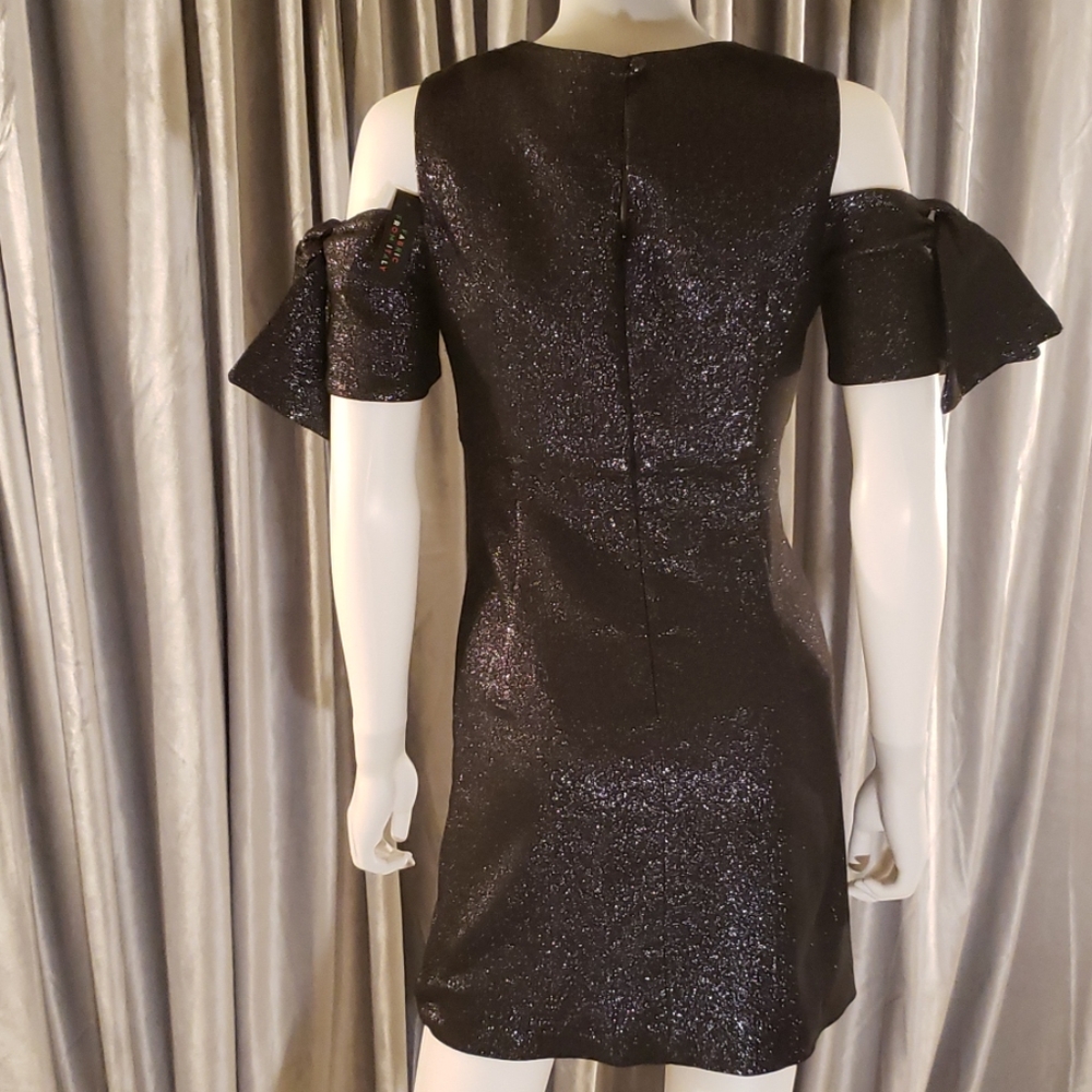 Milly Shimmer Cold Shoulder Bow Mini Dress